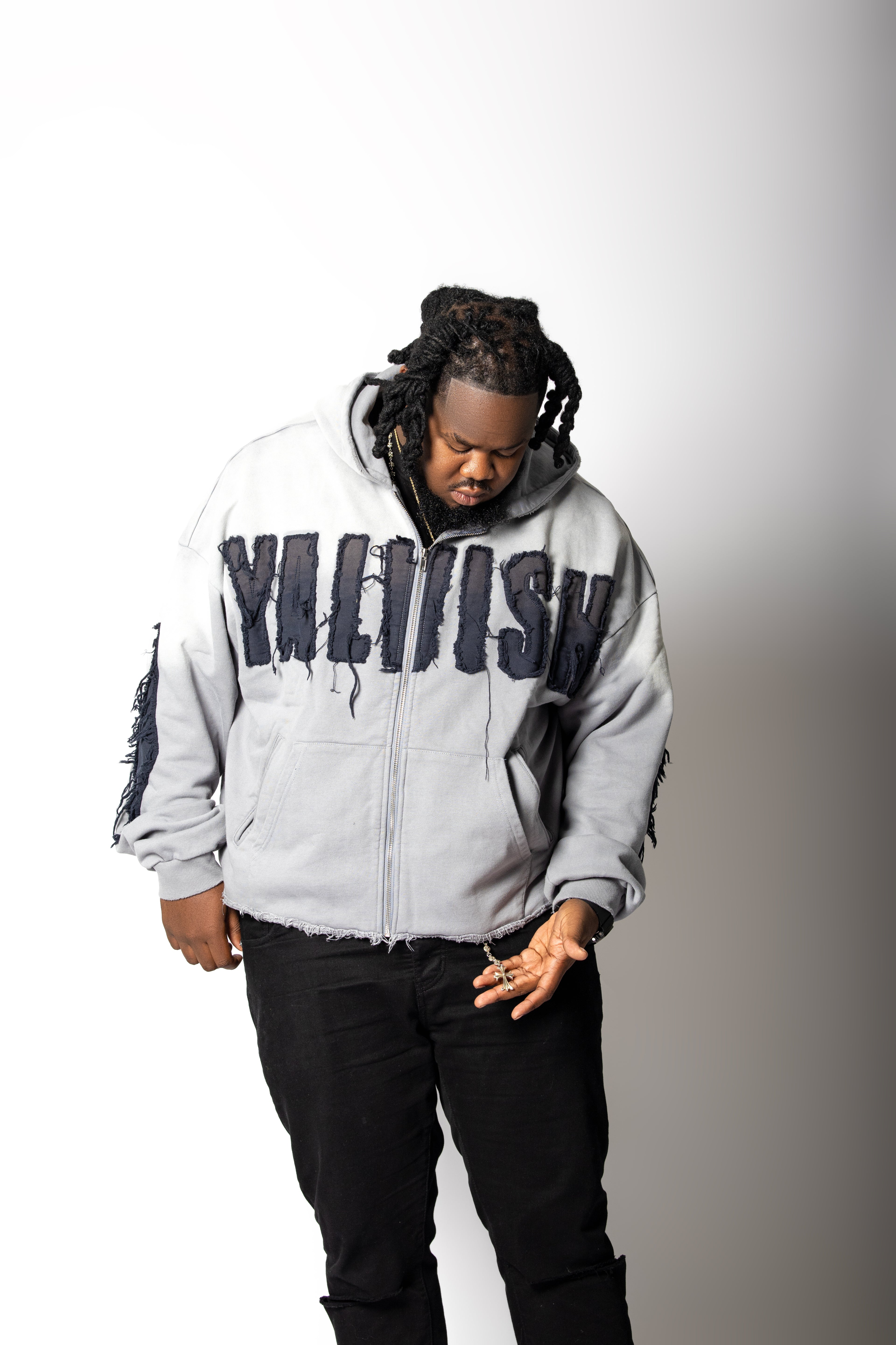 Yalvish Distressed Navy Blue Zip Up
